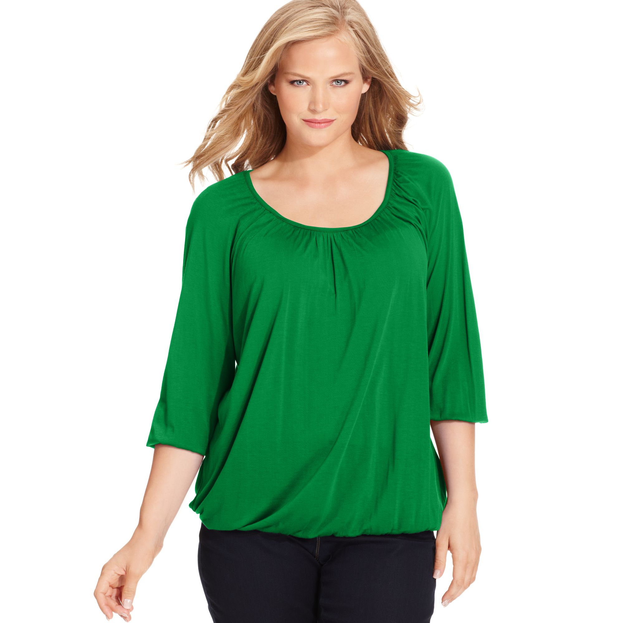 green peasant top
