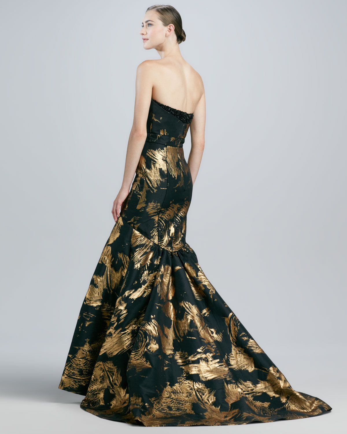 THEIA Strapless Mermaid Gown in Black/Gold (Black) - Lyst