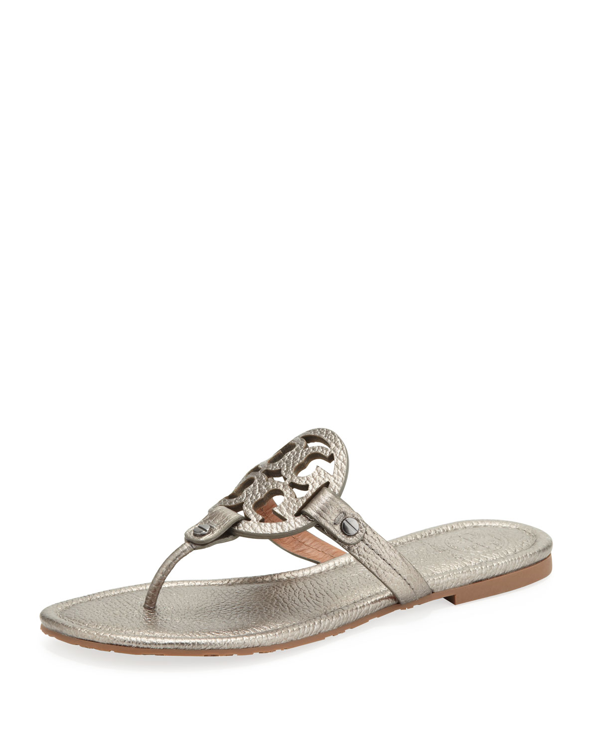 Lyst - Tory Burch Miller Metallic Logo Thong Sandal in Gray