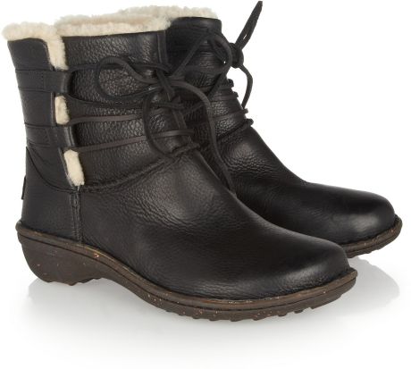Ugg Caspia Lace-Up Leather Ankle Boots in Black | Lyst