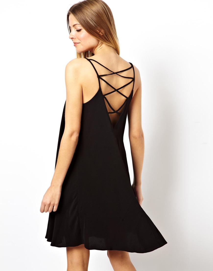 ASOS Strappy Back Swing Cami Dress in Black - Lyst
