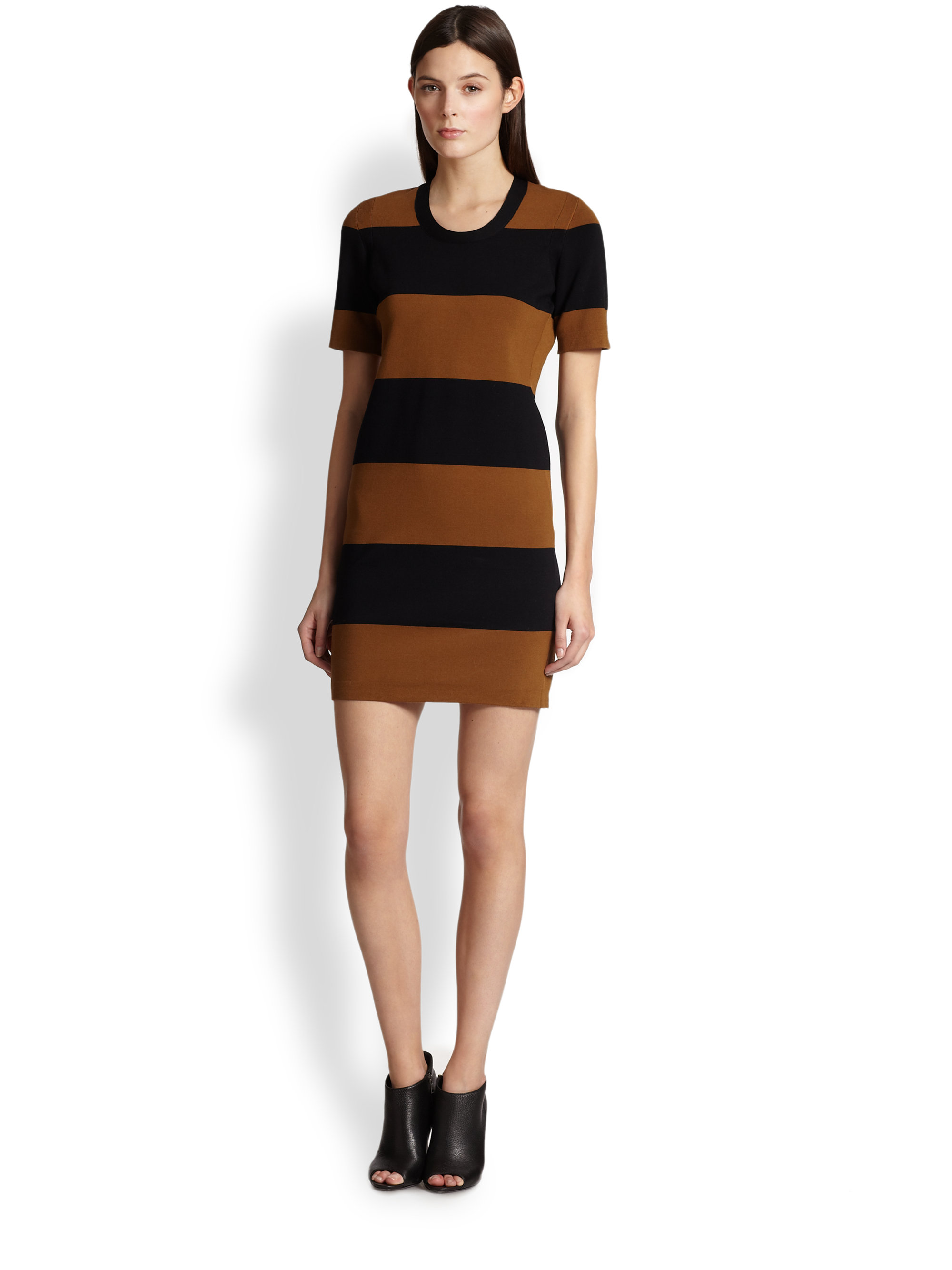 black and tan striped dress