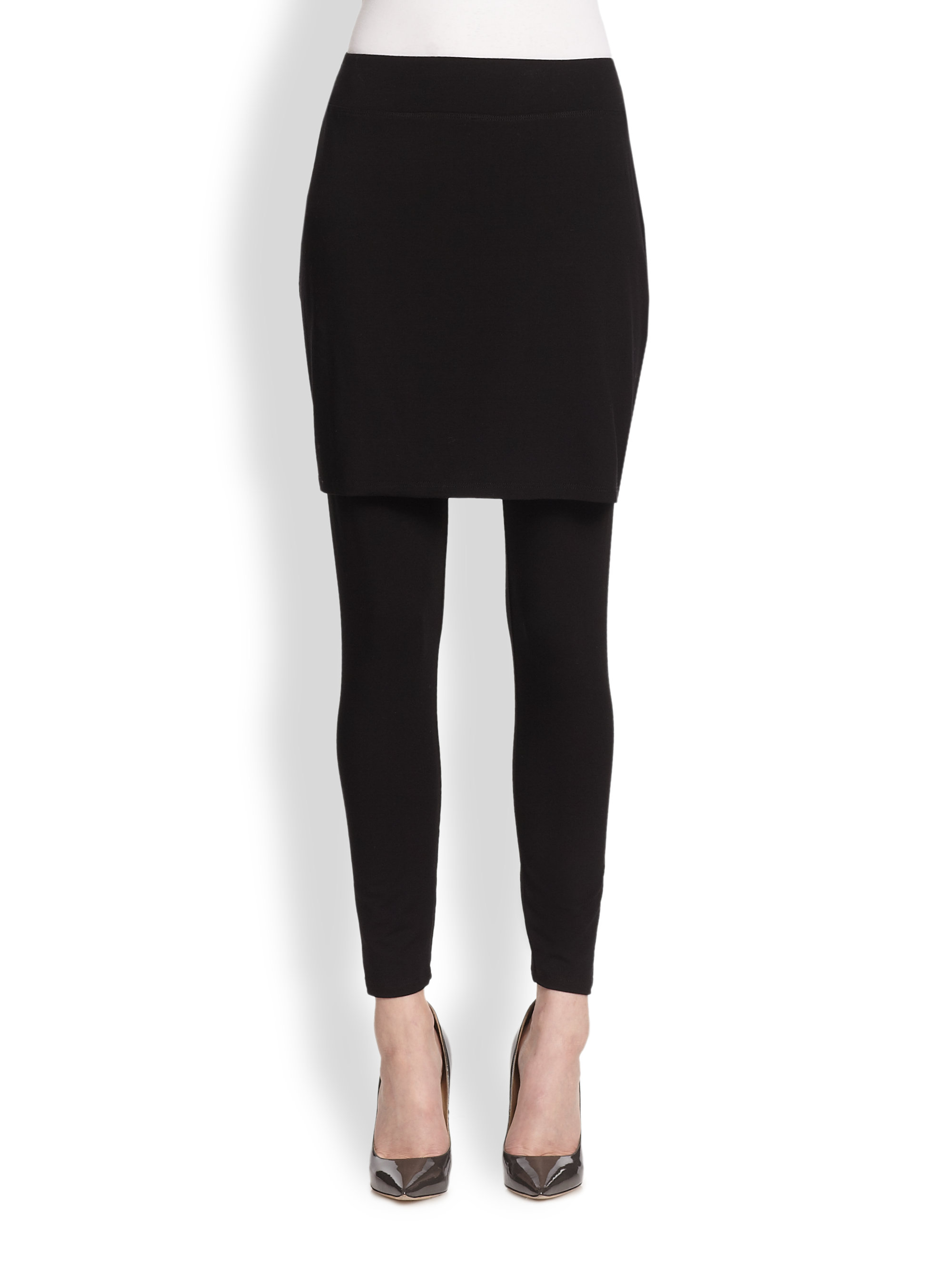 Eileen Fisher Jersey Skirted Leggings in Black Lyst