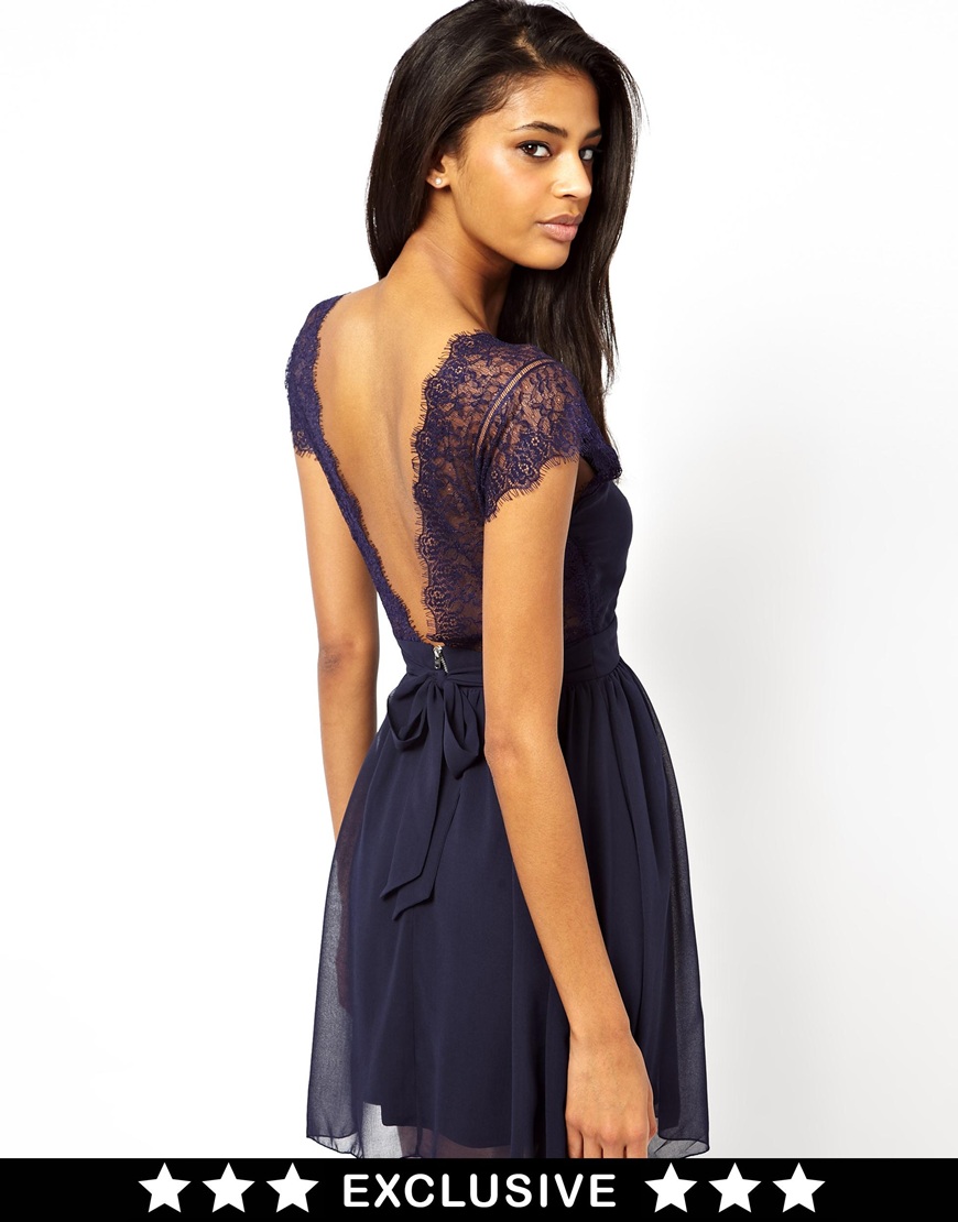 Lyst Elise Ryan Lace Skater Dress With Scallop Back In Blue