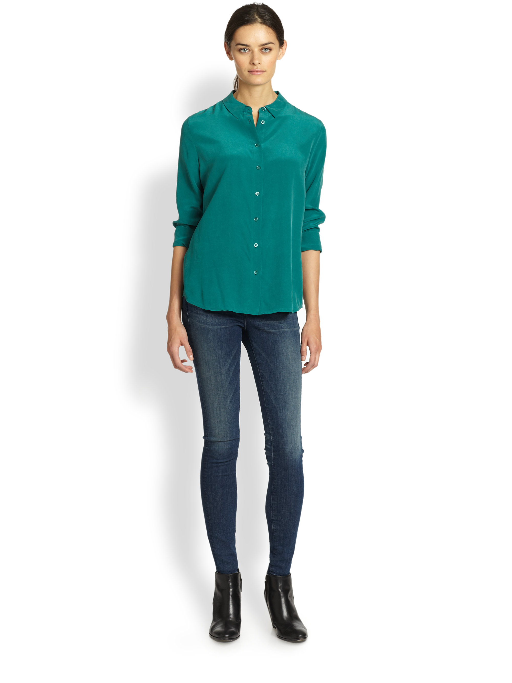 Lyst Equipment Audrey Washed Silk Blouse in Green