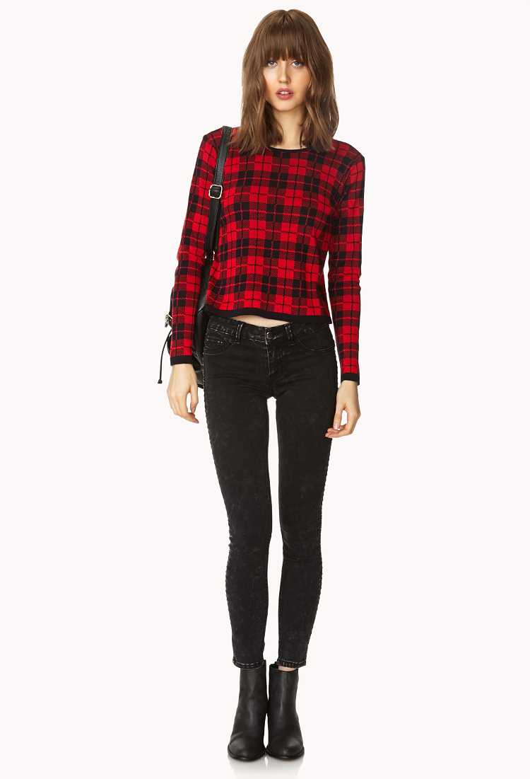 Forever 21 Plaid Knit Sweater in Red Lyst