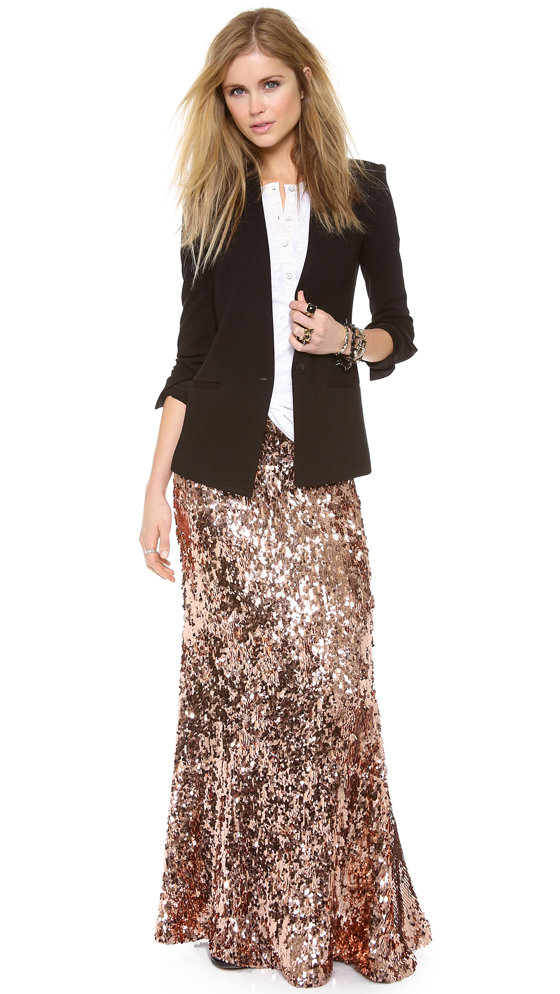 rose gold sequin maxi skirt