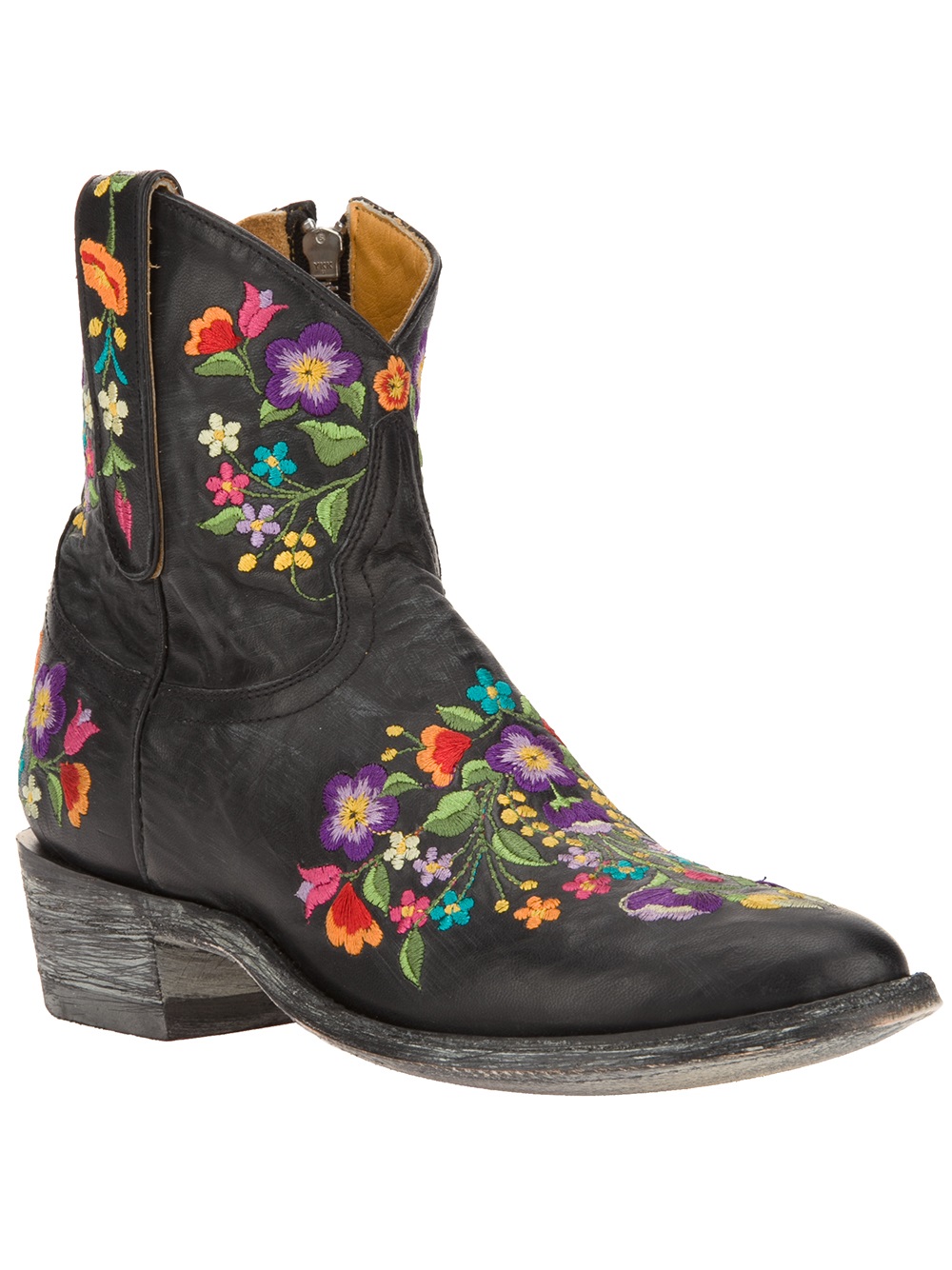 Mexicana Embroidered Floral Ankle Boot in Black | Lyst