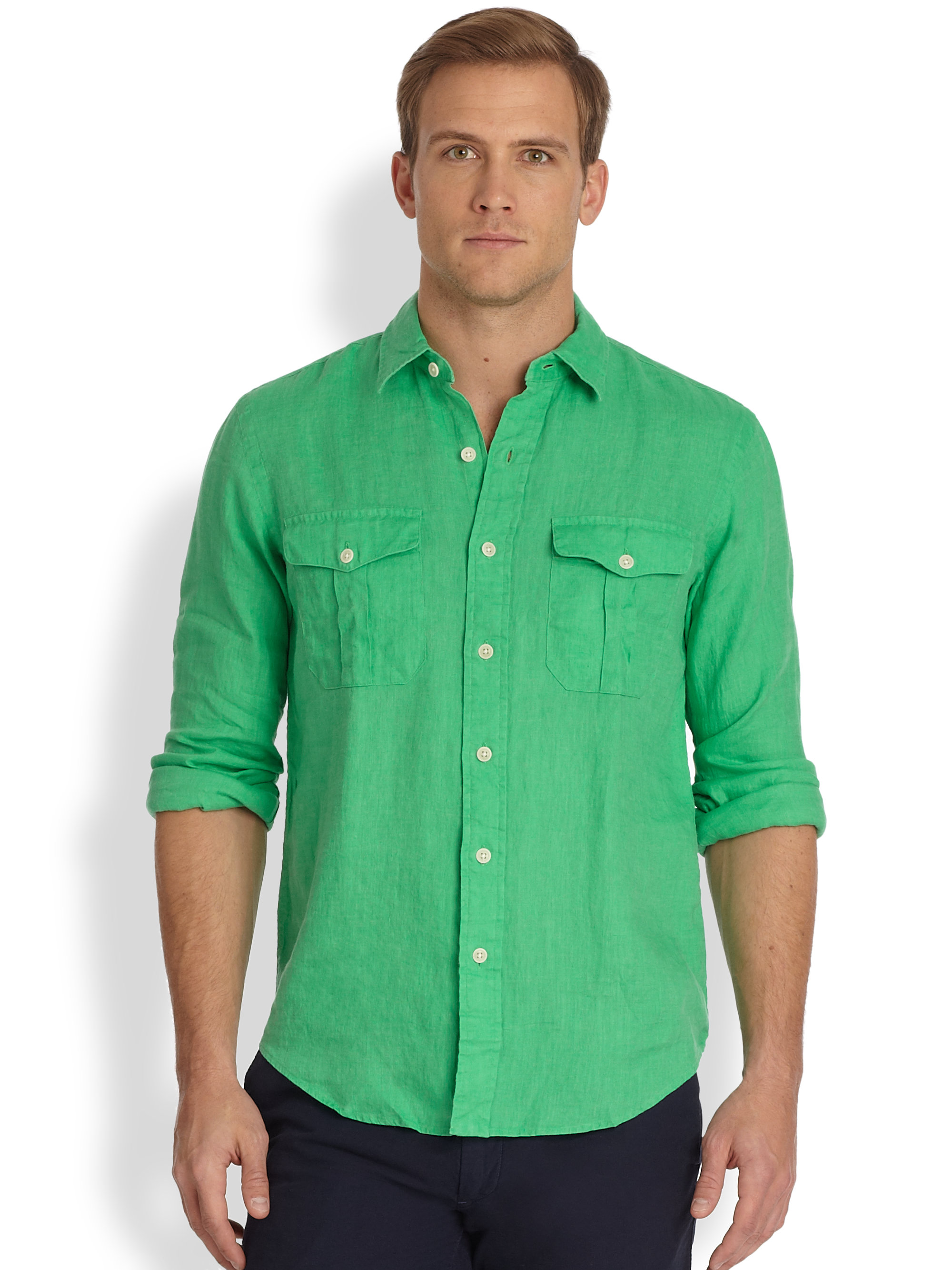 Polo ralph lauren Linen Military Workshirt in Green for Men | Lyst