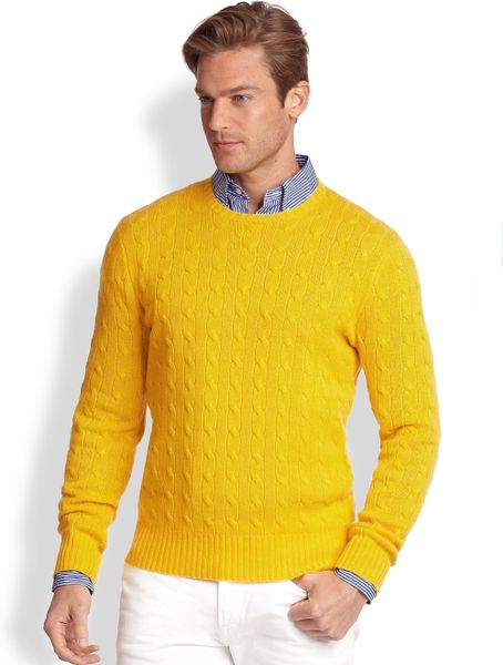 Polo Ralph Lauren Cableknit Cashmere Sweater in Yellow for Men | Lyst