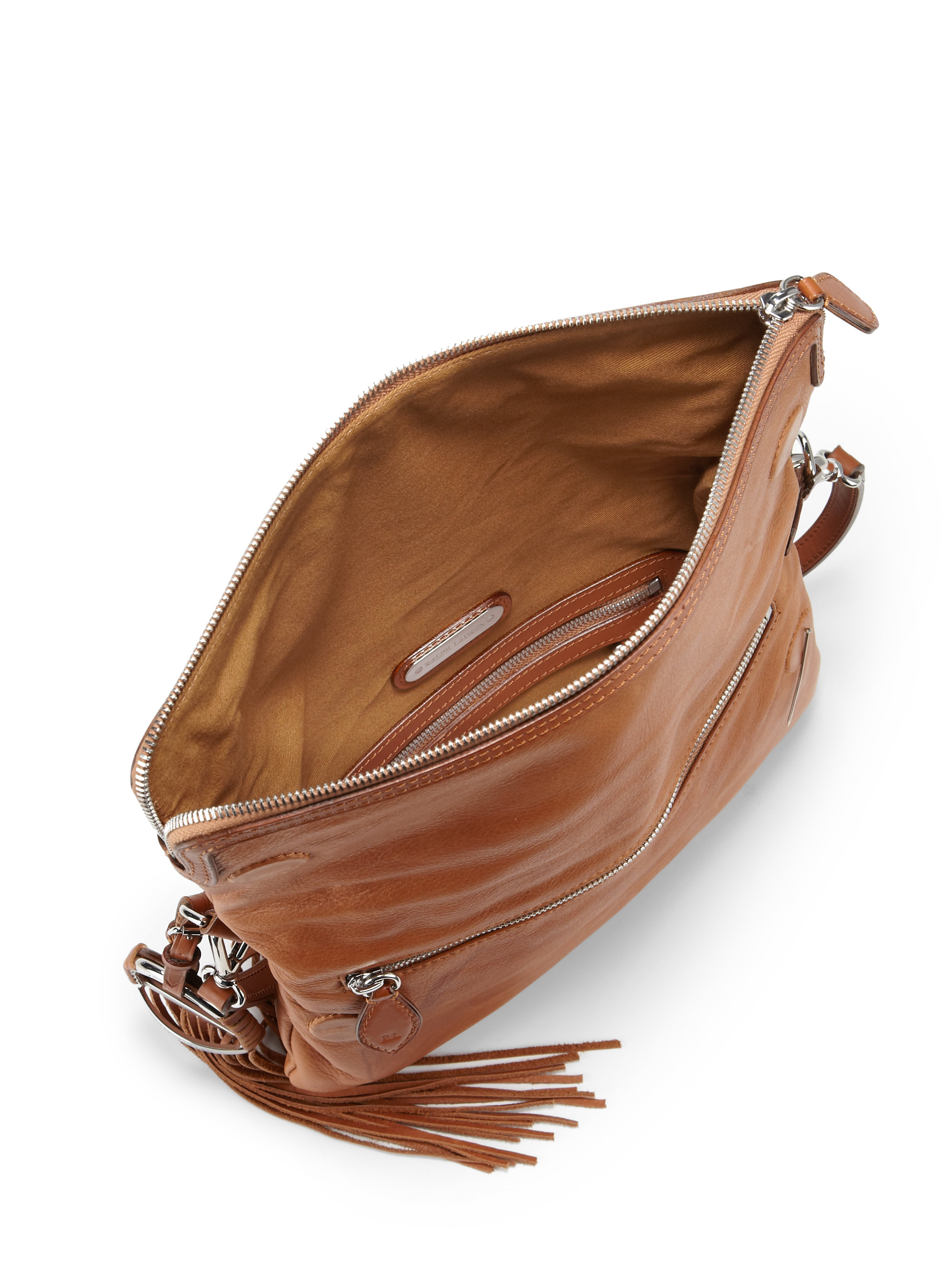 Ralph Lauren Collection Whipstitch Foldover Convertible Clutch in Brown Lyst