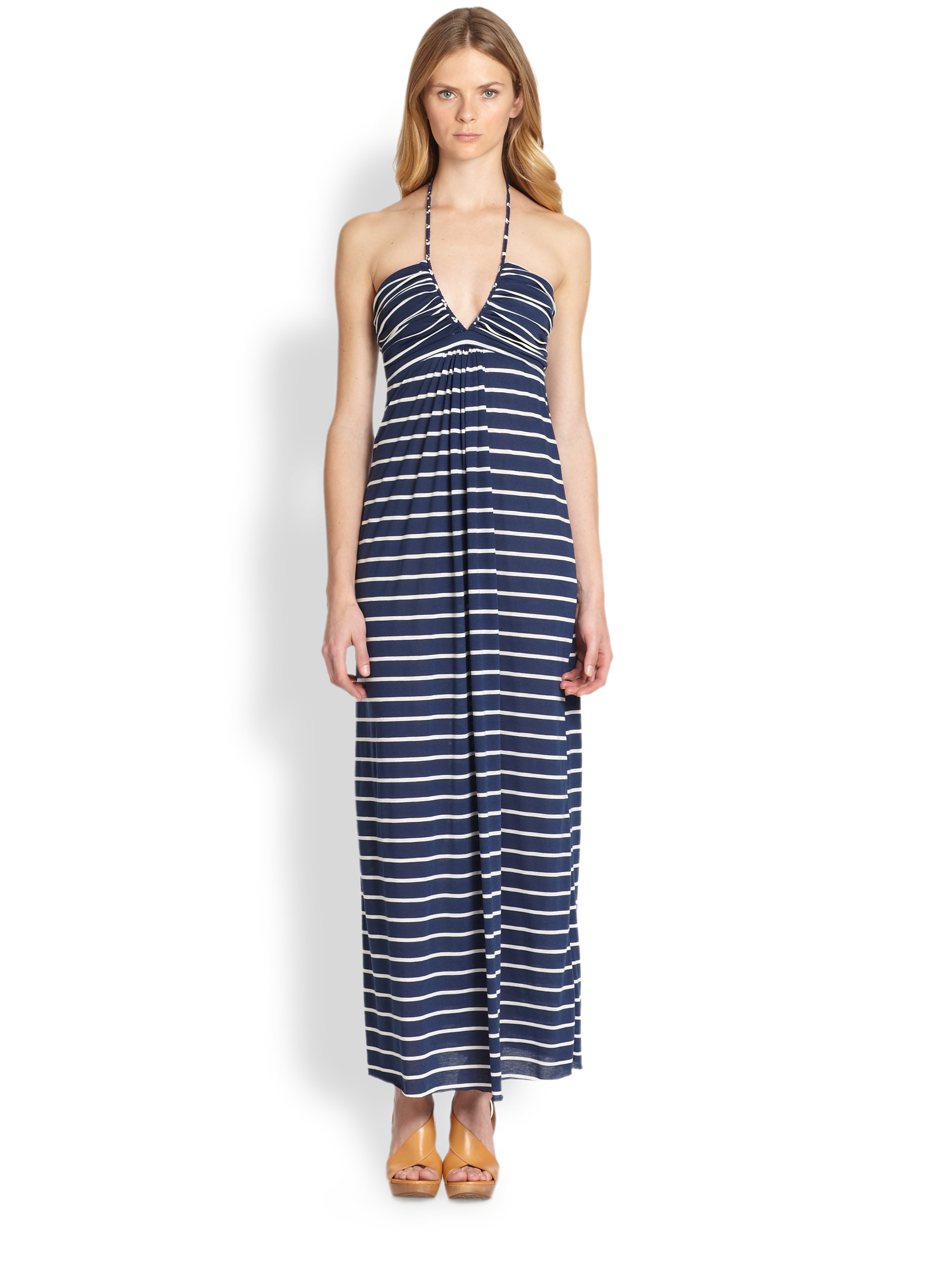 Lyst T Bags Striped Halter Maxi Dress In Blue Gallery
