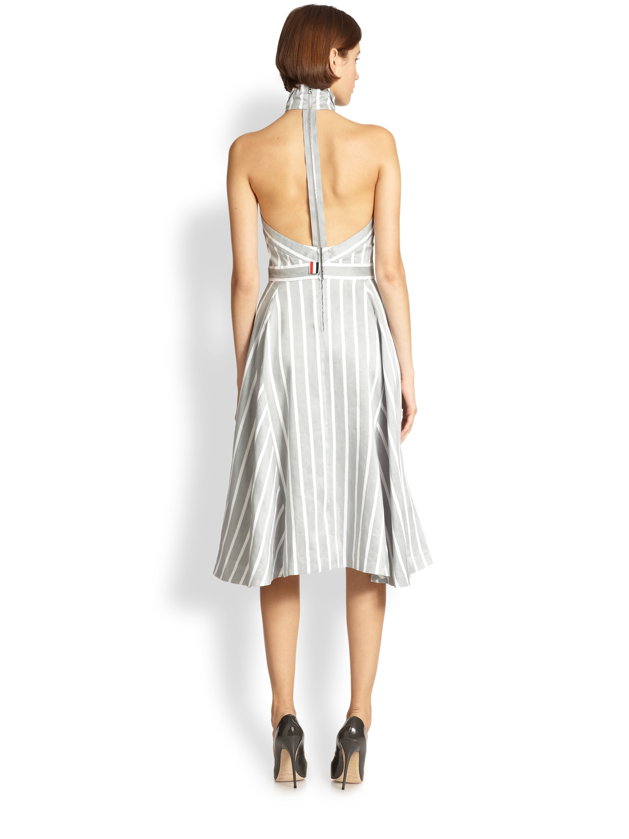 Thom Browne Collared Stripe Halter Dress in Silver (Gray) Lyst