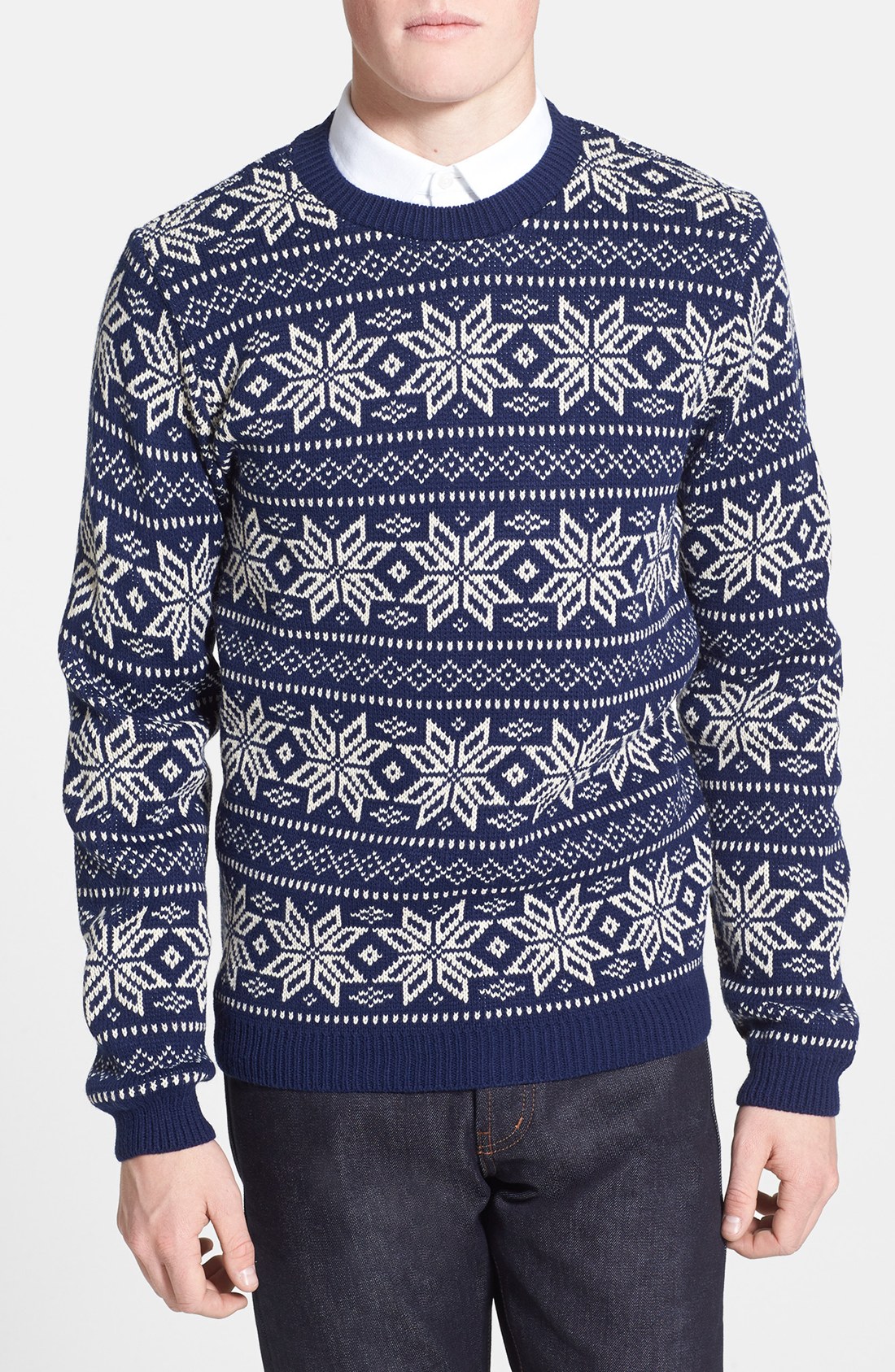 Topman Snowflake Pattern Crew Neck Sweater in White for Men (Blue Multi ...