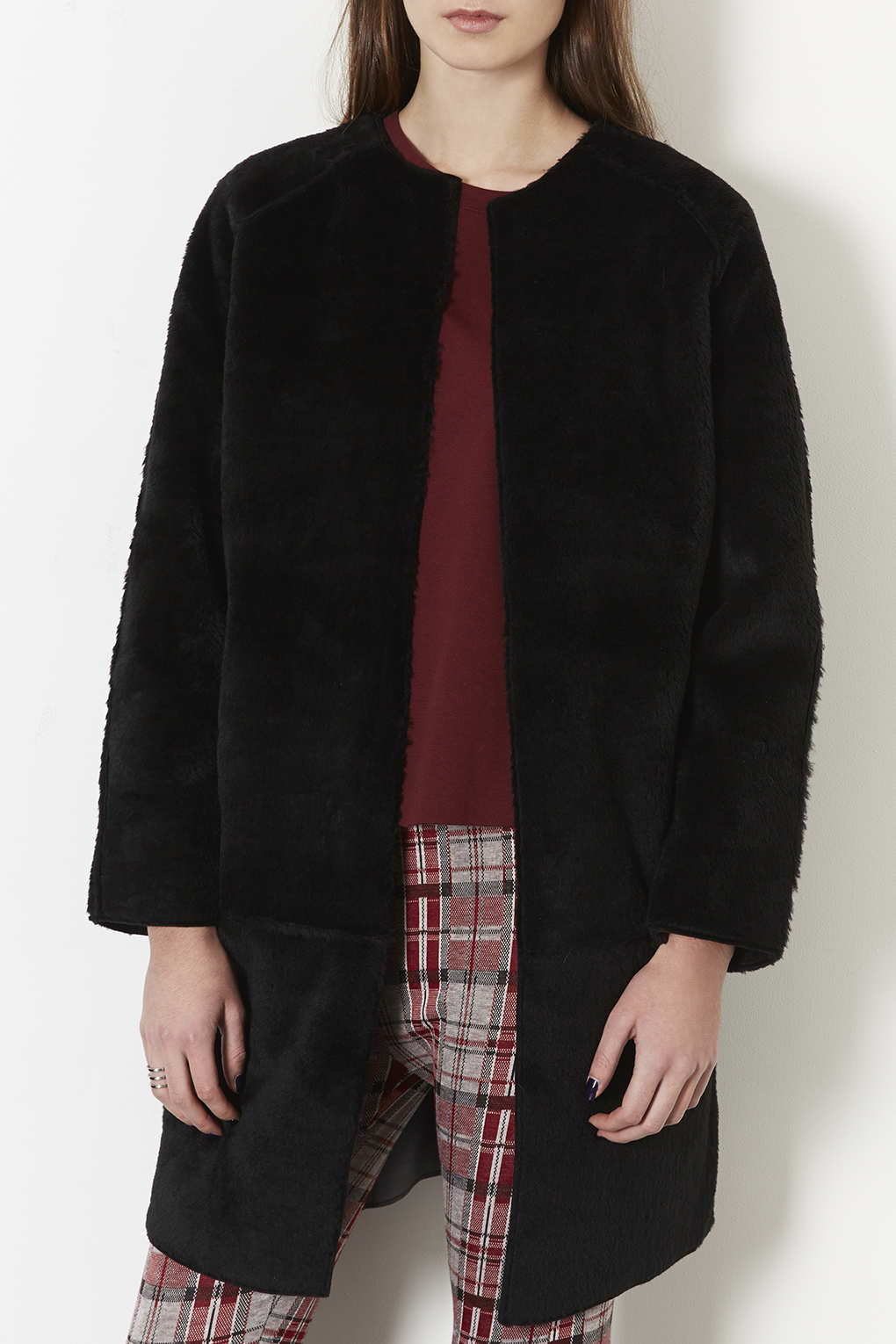 Faux Fur Bonded Throw On Coat in Black Lyst