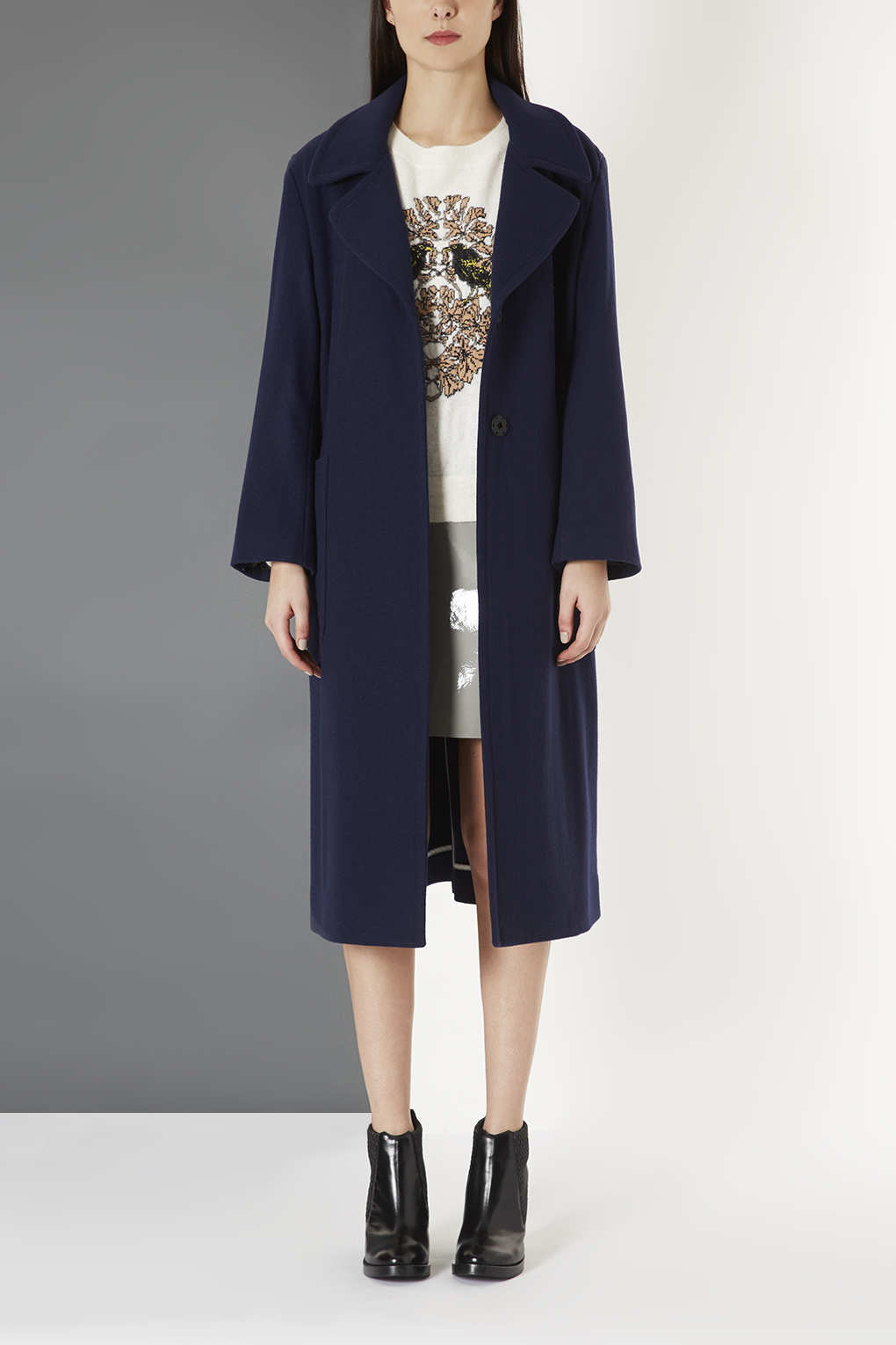 Long Wool Pocket Coat By Boutique in Navy Blue (Blue) Lyst