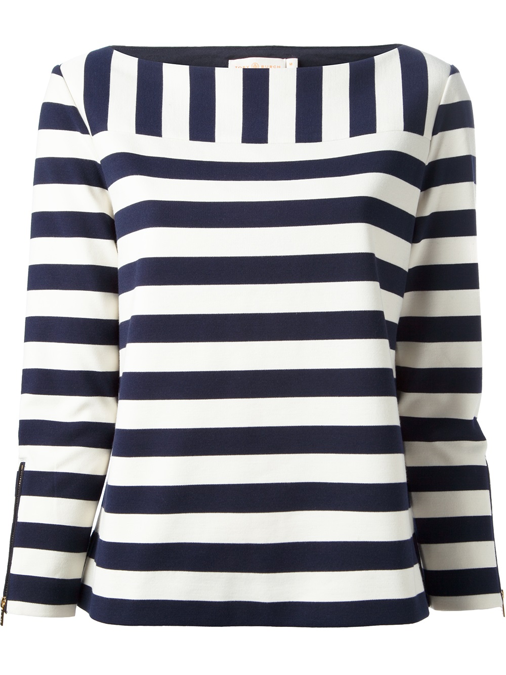 Lyst Tory Burch Striped Boat Neck Top in White