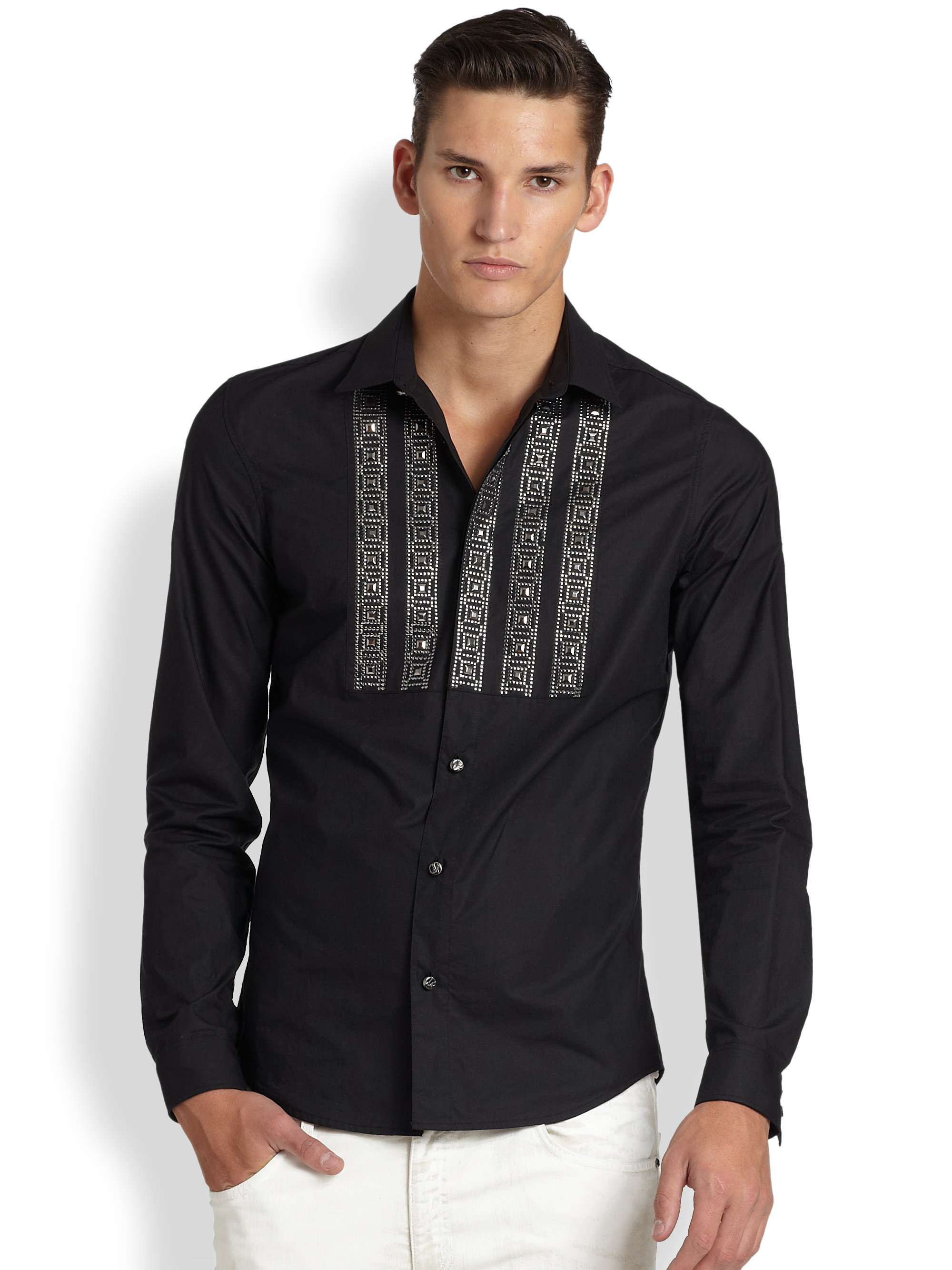 Lyst - Versace jeans Studded Greek Key Sportshirt in Black for Men