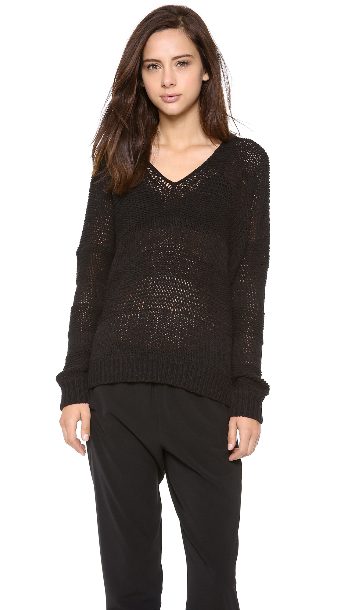 Lyst Vince Open Knit Sweater in Black