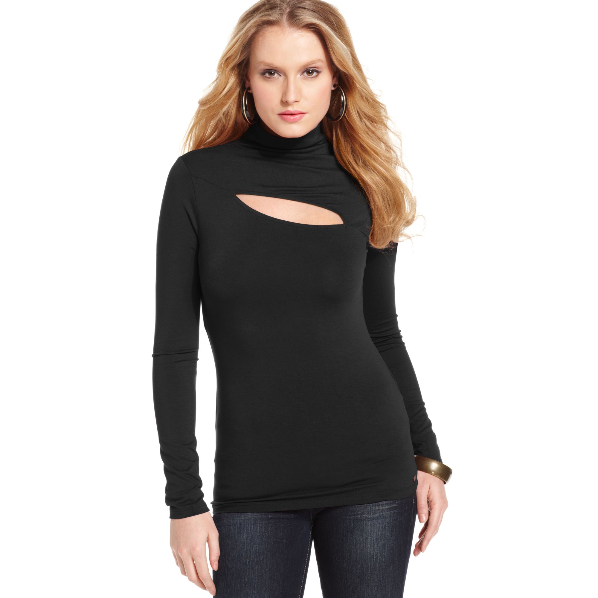 black cut out turtleneck top