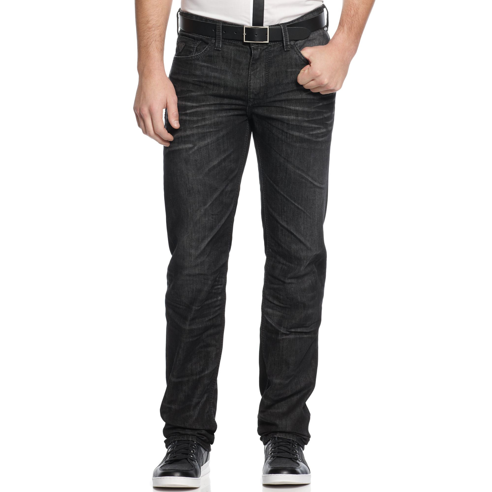 Guess Lincoln Slim Straight-fit Jeans in Black for Men | Lyst