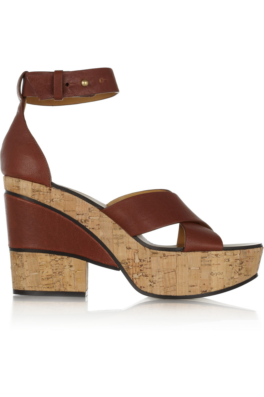 Chloé Leather and Cork Platform Sandals in Brown (red) | Lyst