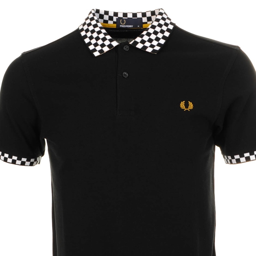 Fred Perry 45 Checkerboard Trim Polo T Shirt Black for Men - Lyst