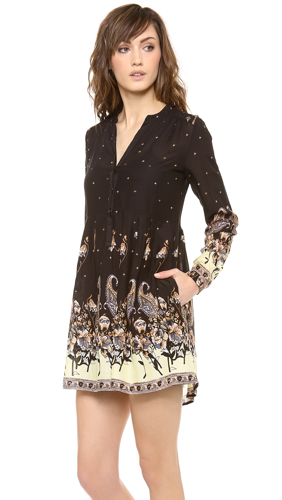 Free People Sierra Valley Printed Shirtdress in Black | Lyst Canada