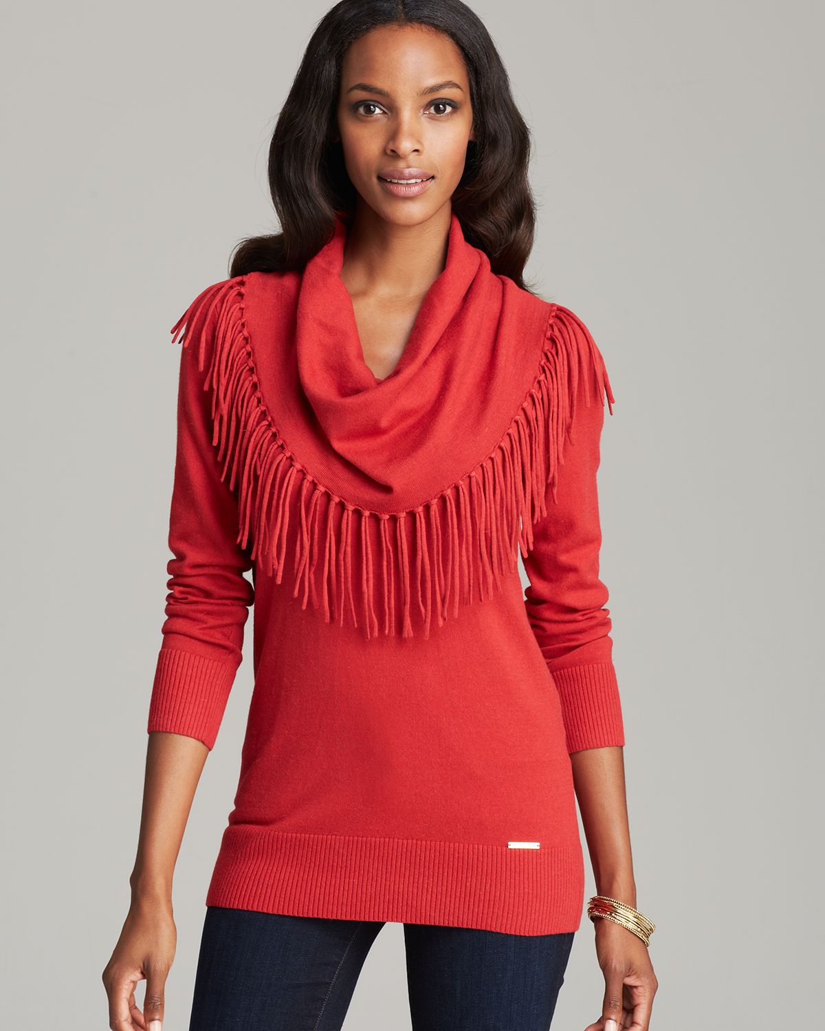 red fringe sweater