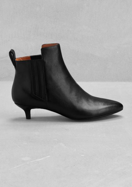 & Other Stories Leather Kitten Heel Ankle Boots in Black | Lyst