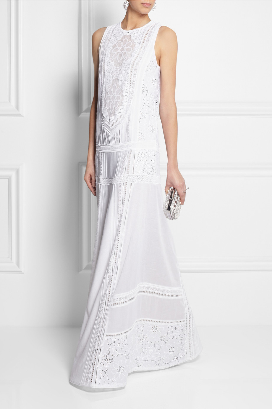 Lyst - Roberto Cavalli Cotton and Crocheted Lace Maxi Dress in White