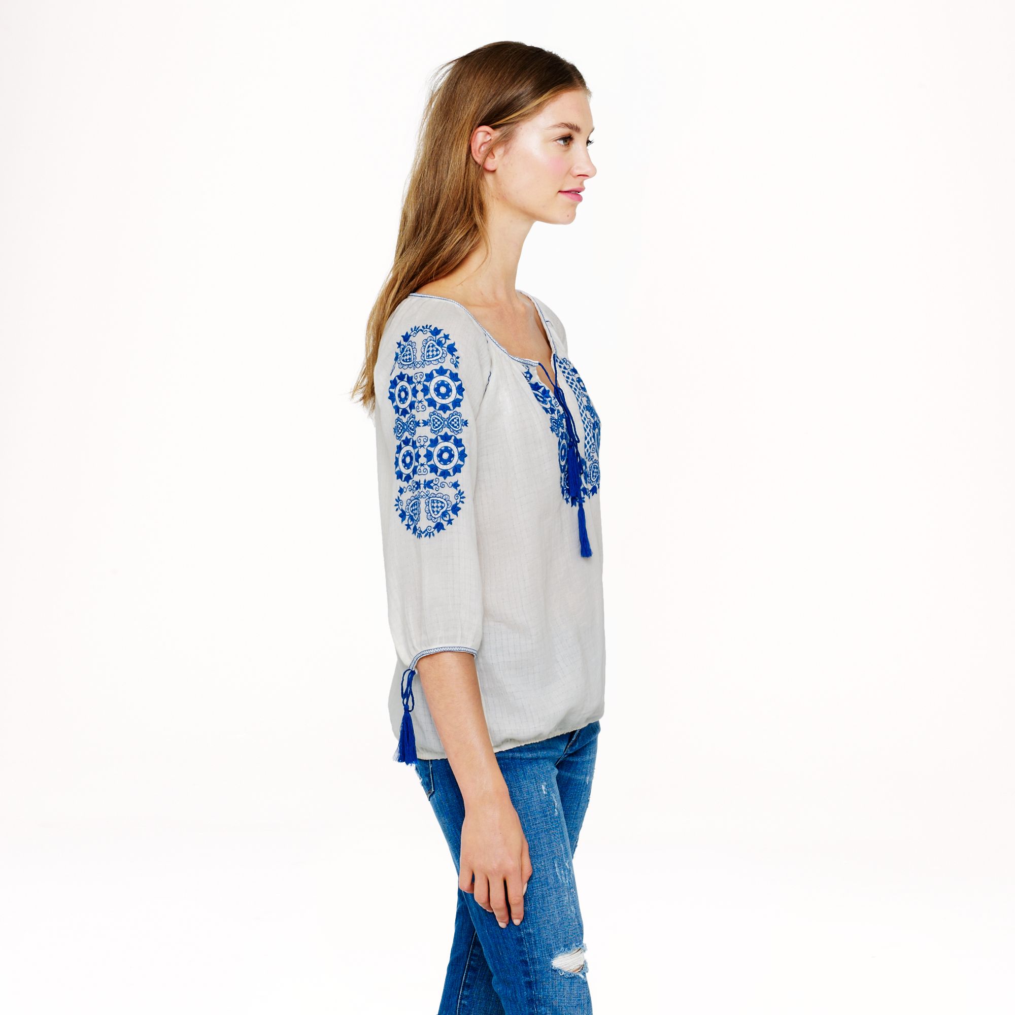 j crew embroidered peasant top