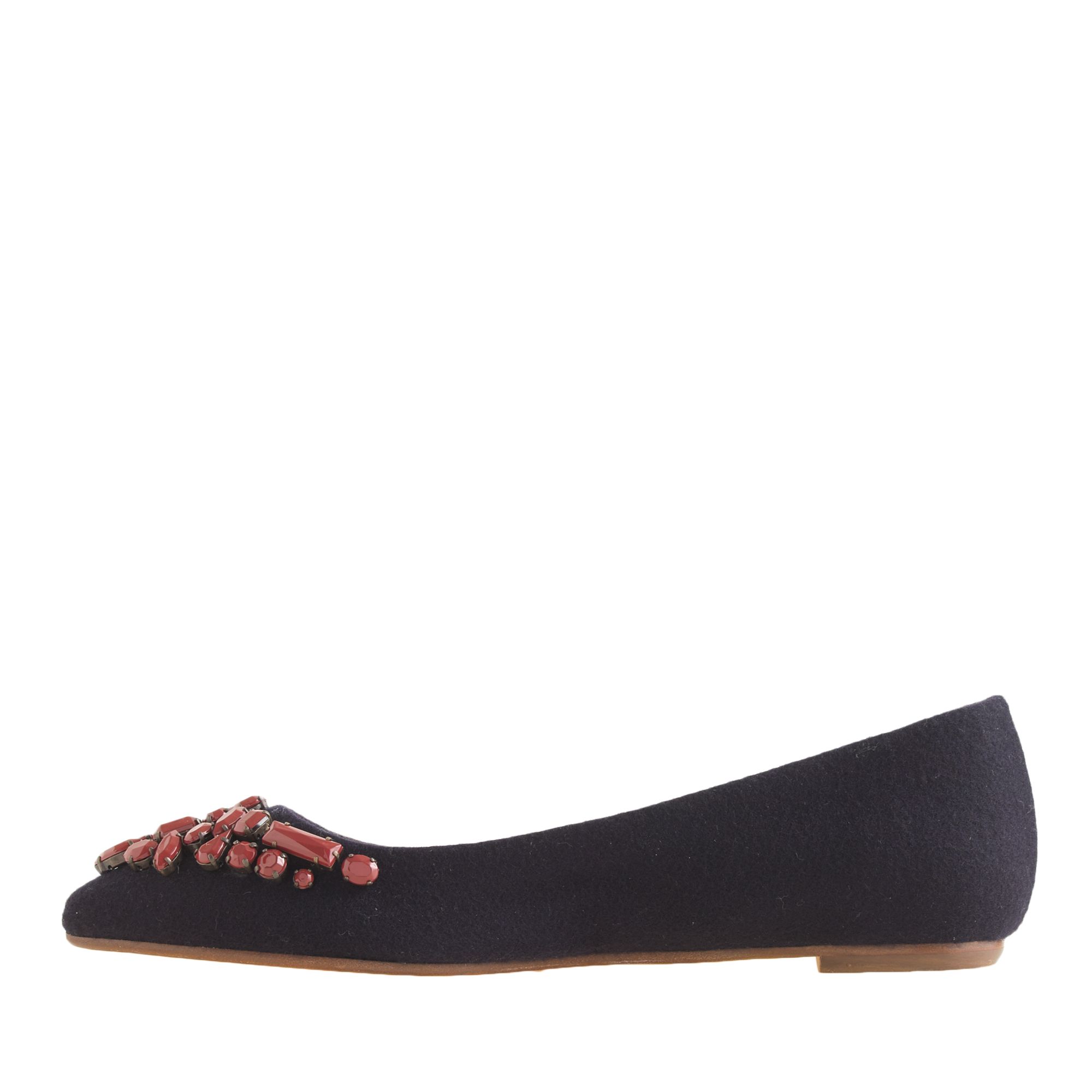 J.Crew Viv Flannel Jeweled Flats in Navy (Blue) - Lyst