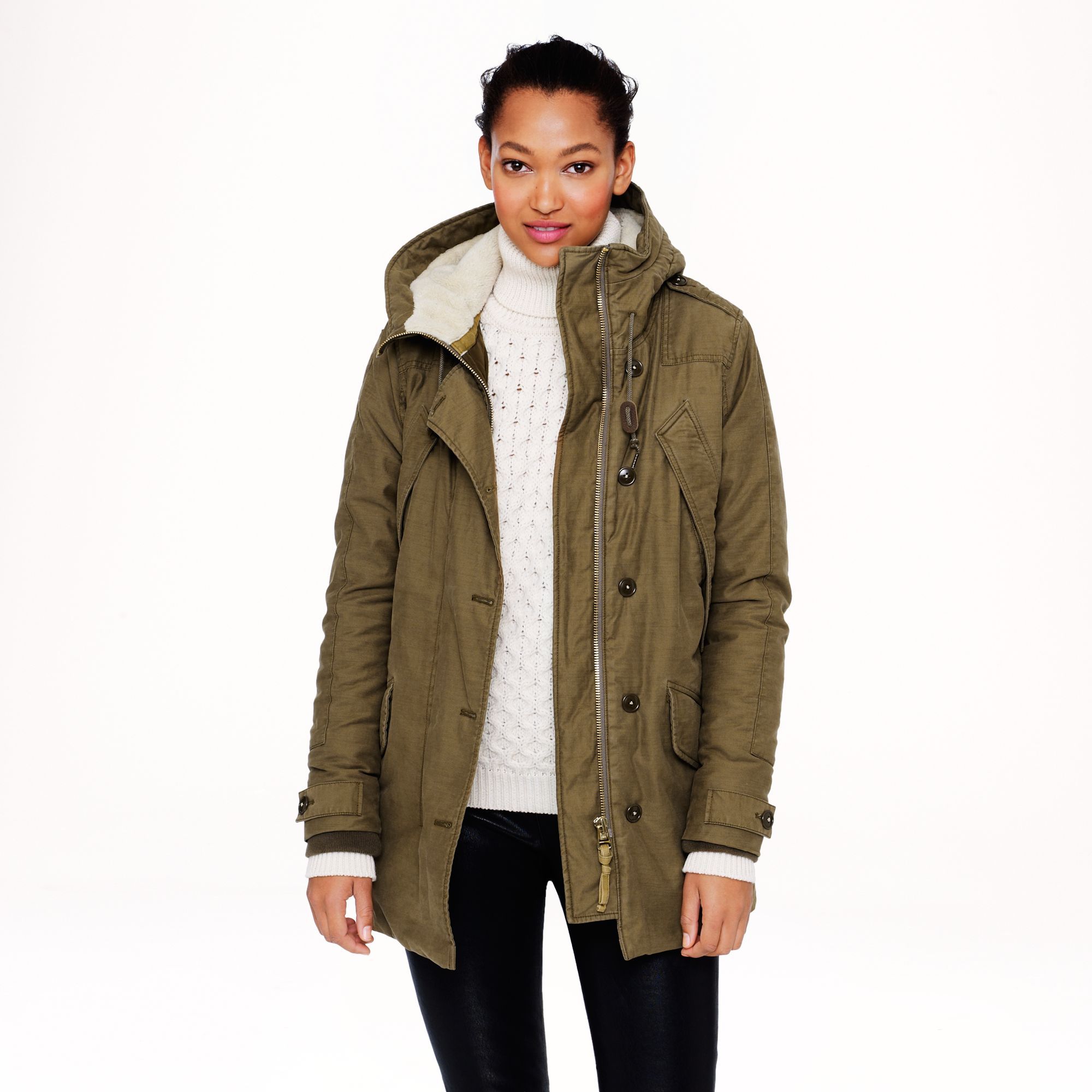 J crew Sherpa Lined iParkai Jacket in Natural Lyst J crew Sherpa Lined iParkai Jacket in Natural Lyst