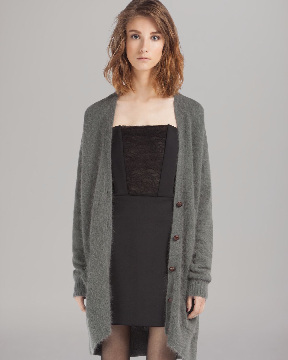  Maje  Cardigan  Long in Grey Gray Lyst