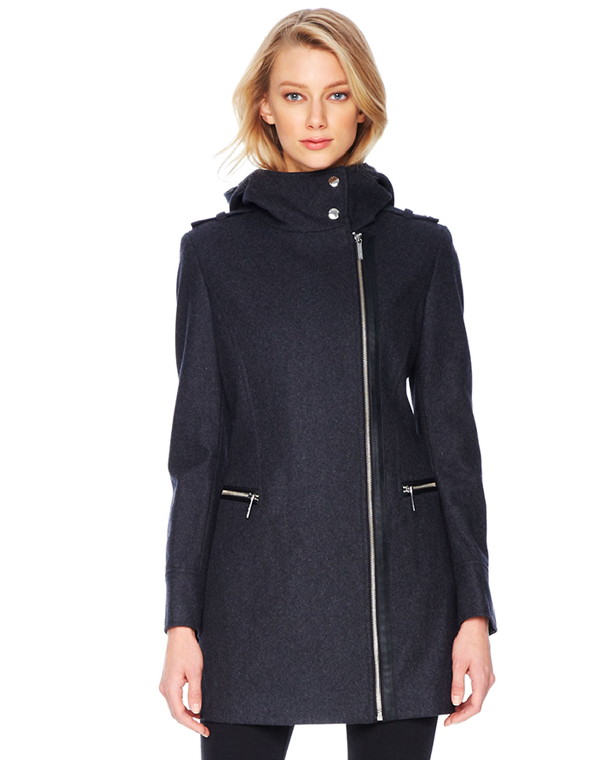 Michael kors Michael Faux Leather Trim Wool Coat in Gray Lyst