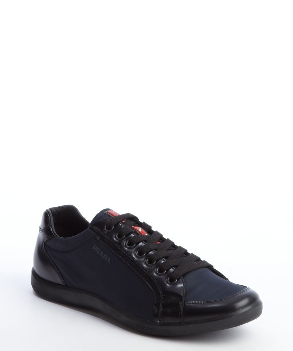 Prada Sport Navy Nylon and Black Leather Lace Up Sneakers in Blue ...  