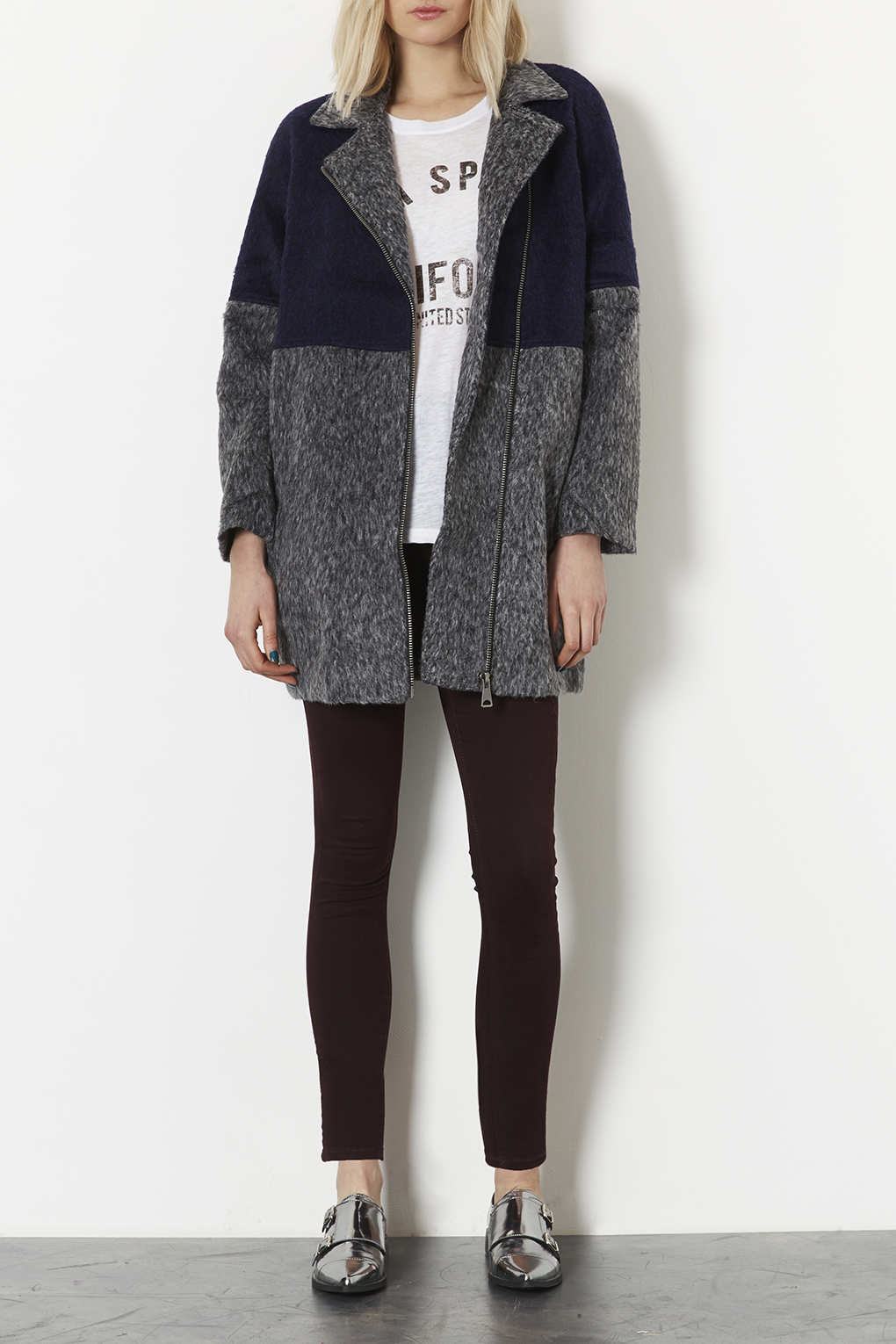 Lyst - Topshop Colour Block Wool Jacket in Gray