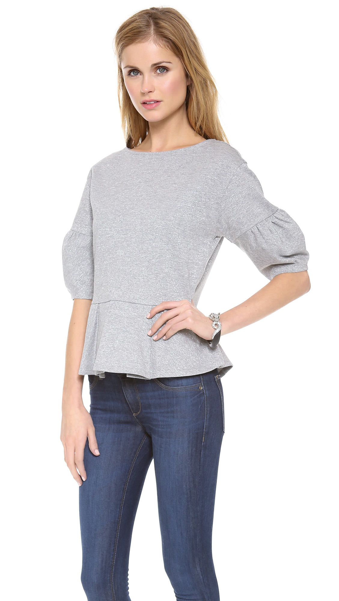 Alice + Olivia Alice Olivia Jay Structured Peplum Top in Silver (Metallic) - Lyst