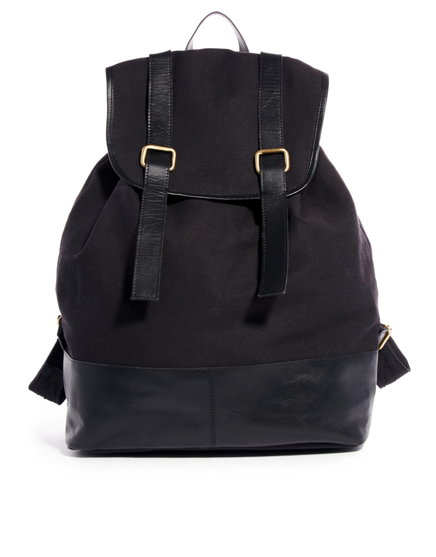 Lyst - Asos Backpack with Double Leather Strap in Black for Men