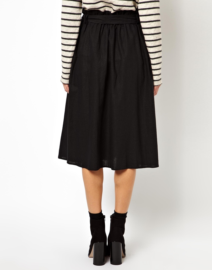 black knee length linen skirt