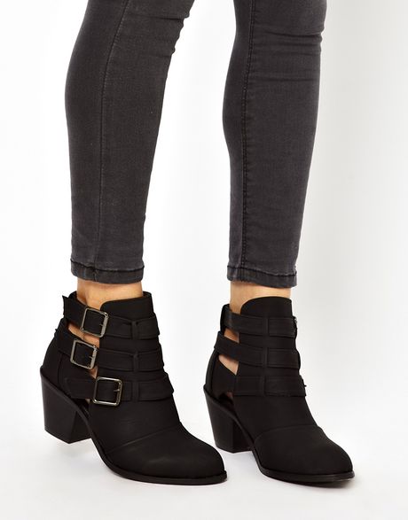 Michael Kors New Look Wide Fit Cave Black Cut Out Heeled Ankle Boots in ...