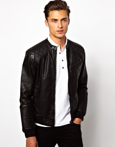 Asos River Island Faux Leather Jacket in Black for Men | Lyst