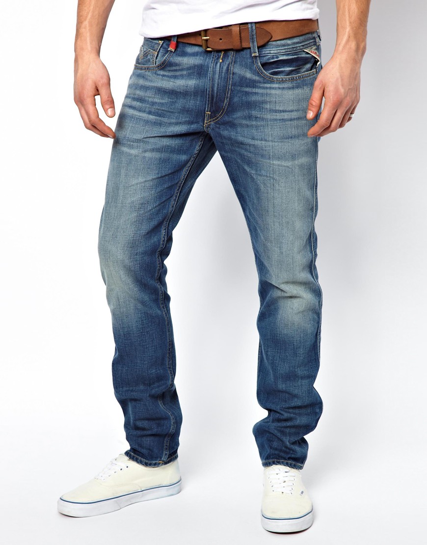 Replay Denim Jeans Anbass Slim Fit Mid Wash in Blue for Men - Lyst