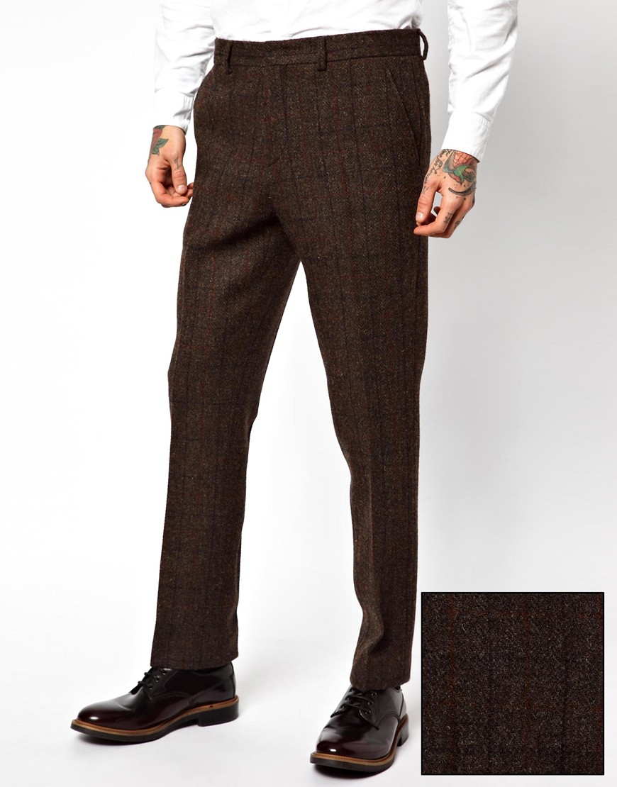 ASOS Slim Fit Suit Trousers in Harris Tweed in Brown for Men - Lyst