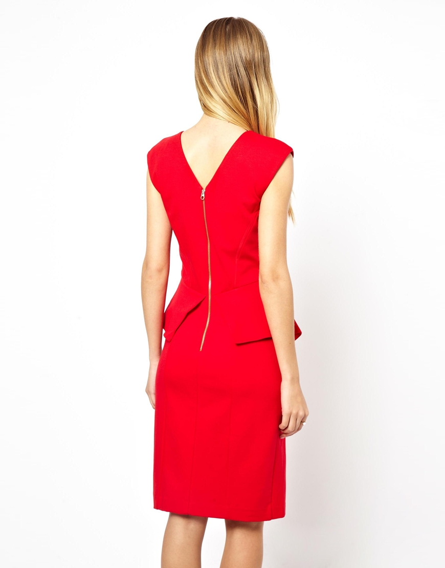 Lyst Asos Ted Baker Structured Dress with Peplum Waist in Red