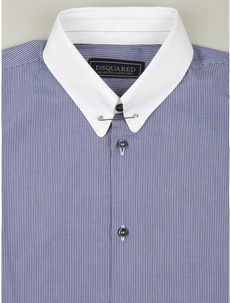 Dsquared² Mens Rounded Pin Collar Shirt in White for Men (blue) | Lyst