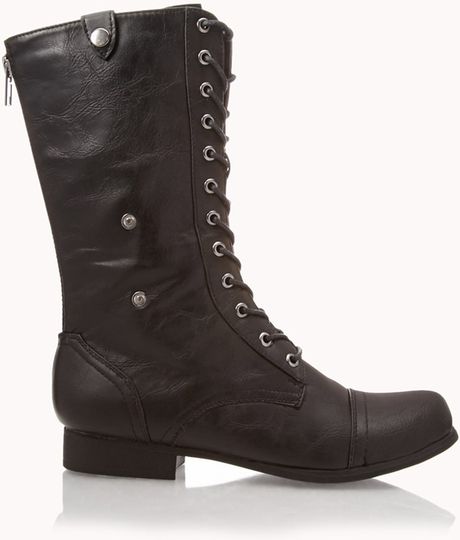 Forever 21 Foldover Combat Boots in Black | Lyst