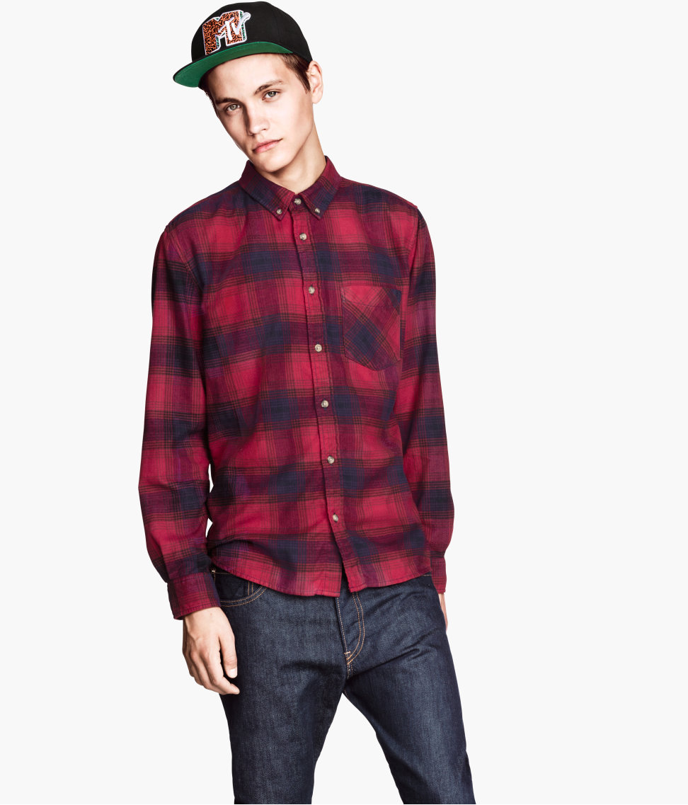 H&M Flannel Shirt in Red for Men | Lyst