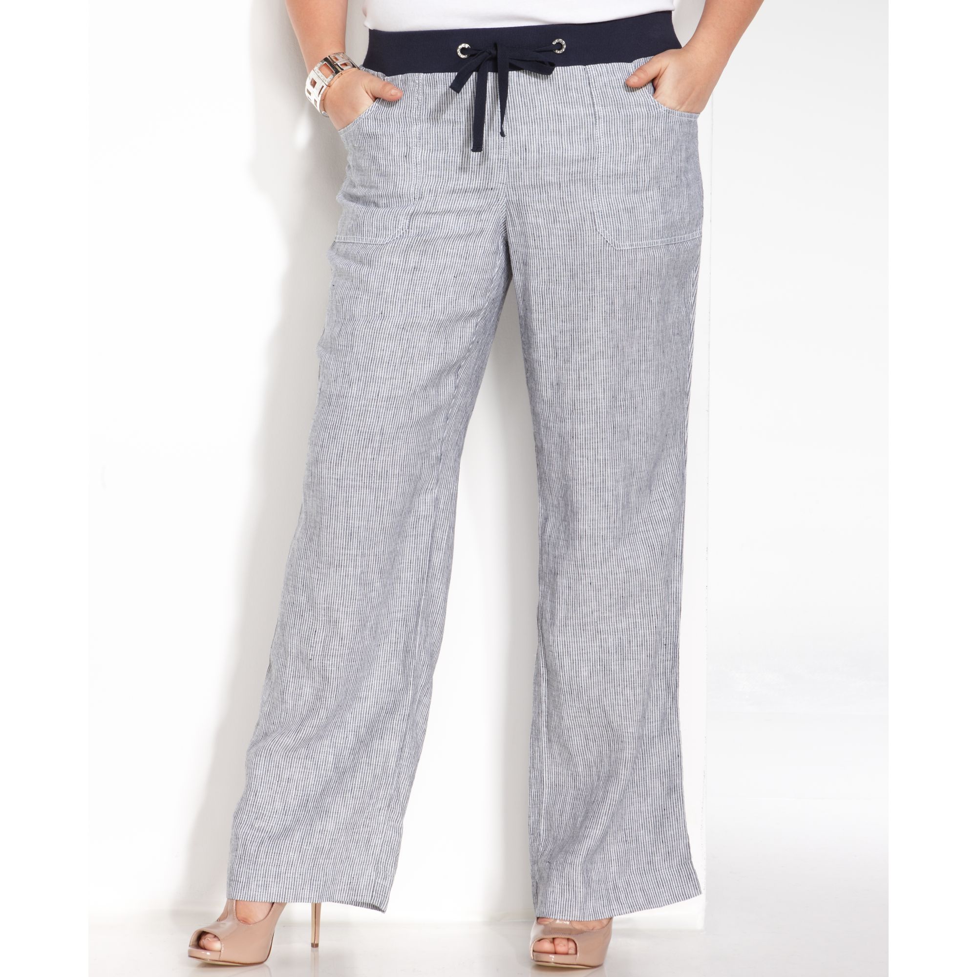 plus size striped linen pants